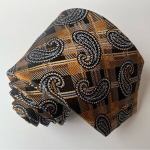 JZ Richards Men's Tie 100% Silk Black and Brown Paisley Pattern Formal Wedding
